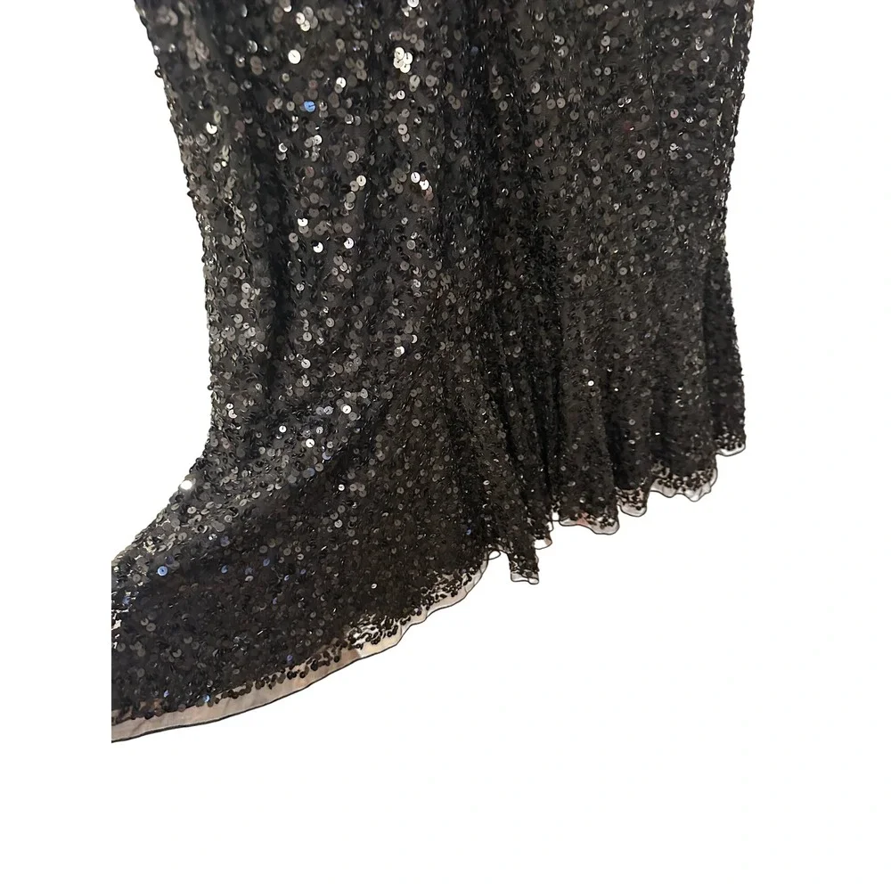 NEW Mac‎ Duggal 5597 Sz 16 Black Sequin Sleeveless Midi Flair Hem Dress